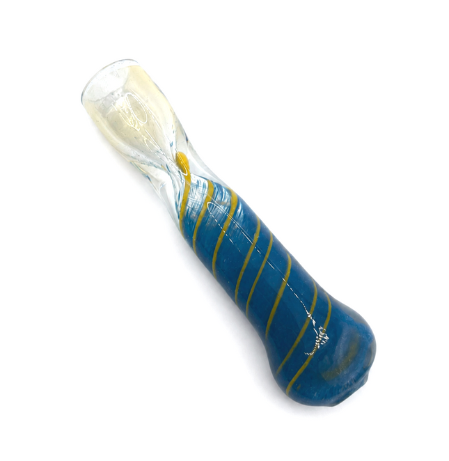Ocean Gold Handcraft Glass Chillum Pipe Blue Yellow Spiral 3~3.5 inch