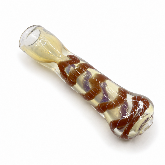 Caramel Ribbon Handcraft Glass Chillum Pipe Clear Brown Wrap 3~3.5 inch