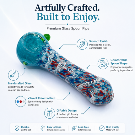 Aqua Patriot Confetti Handcraft Glass Pipe Red White Blue Swirl 4.5 inch
