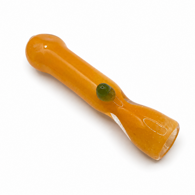 Tangerine Emerald Handcraft Glass Chillum Pipe Orange Green Accent 3~3.5 inch