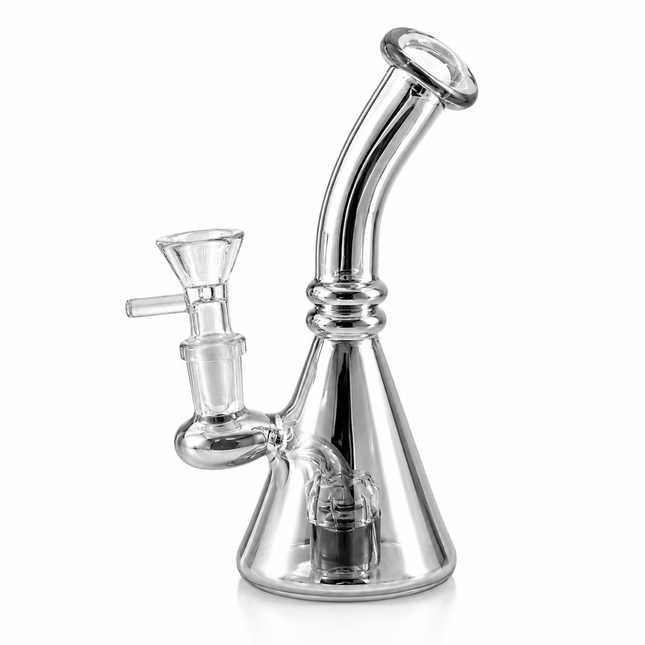 Silver Chrome Tri Beaker Glass Water Pipe with Perc with 14mm Bowl