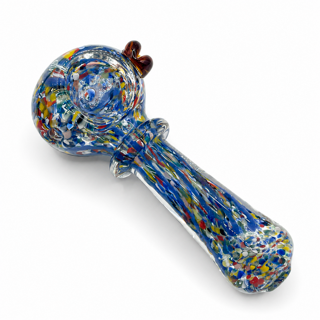 Confetti Blue Glass Spoon Pipe with Amber Crown – 4 Inch Hand Pipe