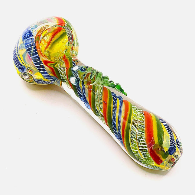 Rainbow Lattice Glass Spoon Pipe – 4 Inch Hand Pipe Deep Bowl