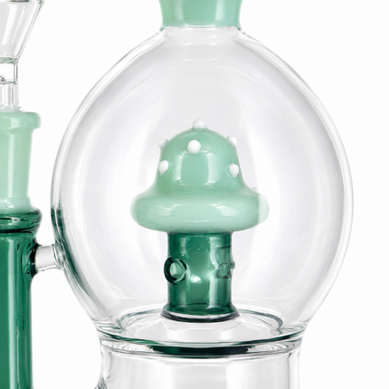 Green Mint Mushroom Percolator Glass Water Pipe with Bowl - 10 Inch