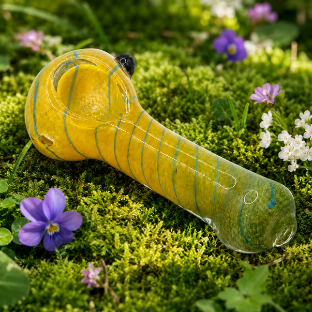 Sun Yellow Spiral Glass Spoon Pipe with Black Accent – 4.5 Inch Hand Pipe