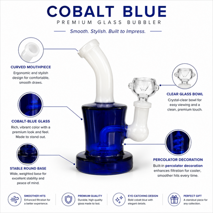 Arctic Cobalt Drum Body Disc Perc Glass Bong Water Pipe Tobacco 14mm 6 Inches