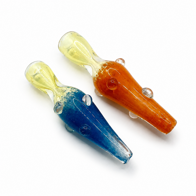[2PC Bundle] Sapphire Amber Handcraft Glass Chillum Pipes Blue Orange 3~3.5 inch