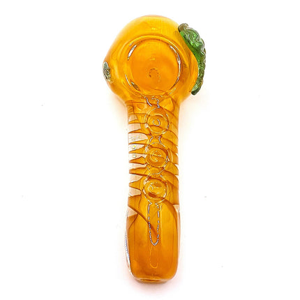 Pumpkin Glass Spoon Pipe with Green Leaf Detail – 4 Inch Hand Pipe Deep Bowl