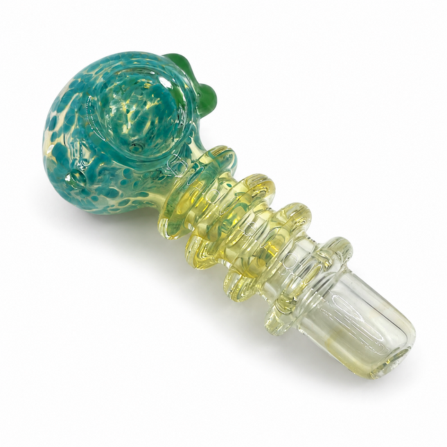 Teal Honey Grip Glass Spoon Pipe 4 Inch Yellow Green Hand Pipe