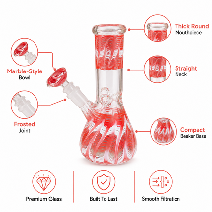 Crimson Flame Red 10-Inch Ice Catcher Glass Water Pipe with Bowl