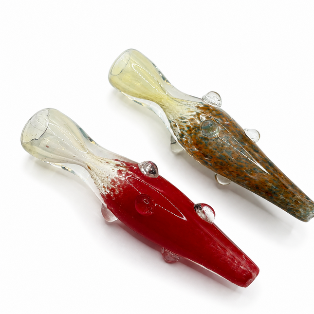 [2PC Bundle] Crimson Sandstone Handcraft Glass Chillum Pipes Amber Speckled 3"