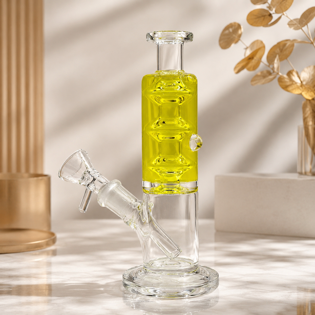 Yellow Glycerin Freezer Liquid Glass Bong – 7 Inch with Cooling Chamber