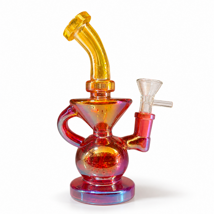 Gold Red Iridescent Compact Glass Water Pipe 14mm 6~6.5 inch