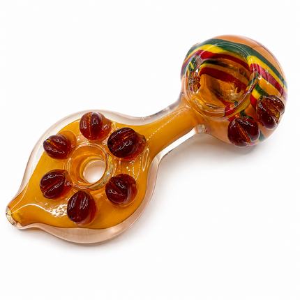 Amber Rainbow Glass Spoon Pipe Red Dot Grips 5 Inch Hand Pipe