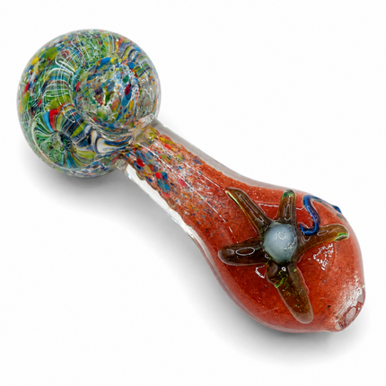 Carnival Flower Glass Spoon Pipe 4 Inch Orange Multicolor Hand Pipe