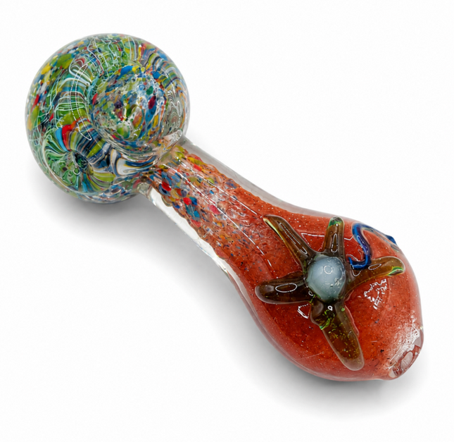 Carnival Flower Glass Spoon Pipe 4 Inch Orange Multicolor Hand Pipe