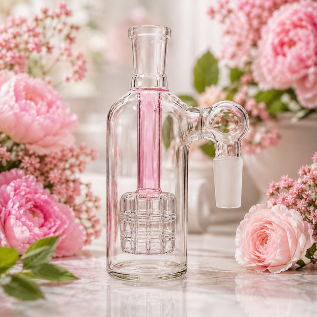 Pink 14mm Glass Ash Catcher Cage Percolator Clear 4.75 inch