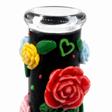[Glow in the Dark] Midnight Bloom Rose Black Beaker Hookah - 10 Inch