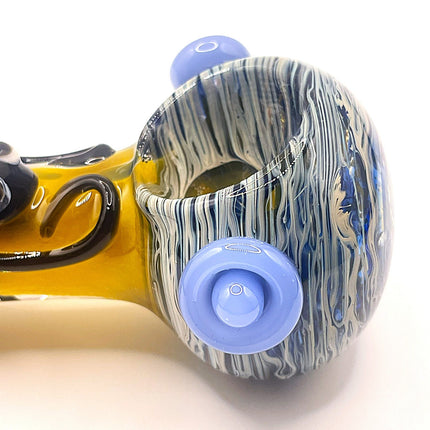 Amber Spider Glass Spoon Pipe with Marbled Ends – 5 Inch Hand Pipe Deep Bowl