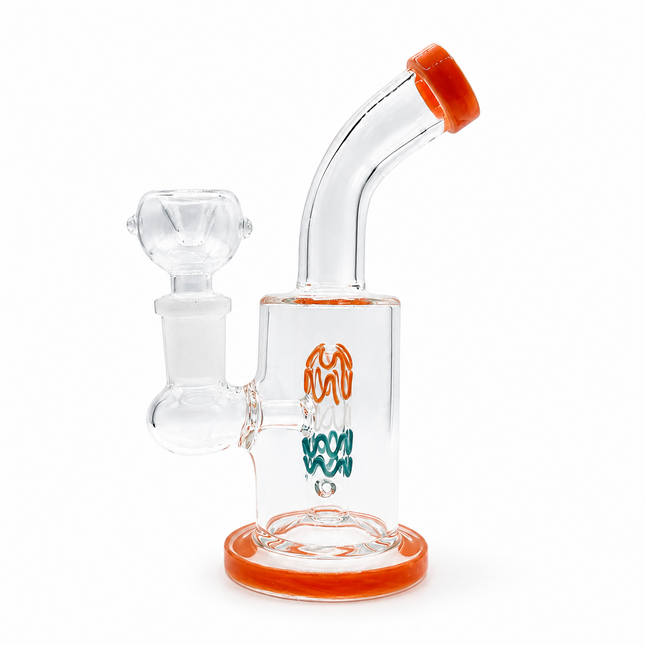 Clear Mini Glass Bong with Orange Accents – 6 Inch 14mm Bowl Water Pipe