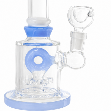 Milky Blue Bottle Glass Bong with Donut Percolator & Bowl - 7.5 inch