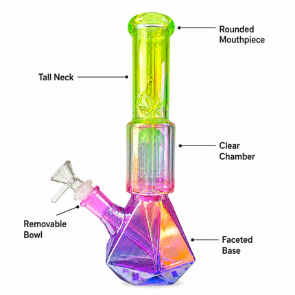 Stratos Chrome Lime Green Pink Purple Geometric Glass Bong Ice Catcher 12 Inch