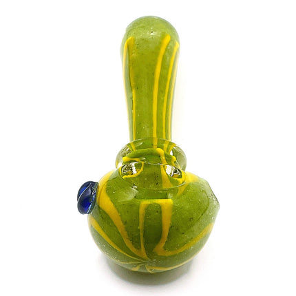 Green Riddler Glass Spoon Pipe with Yellow Stripe – 4 Inch Hand Pipe