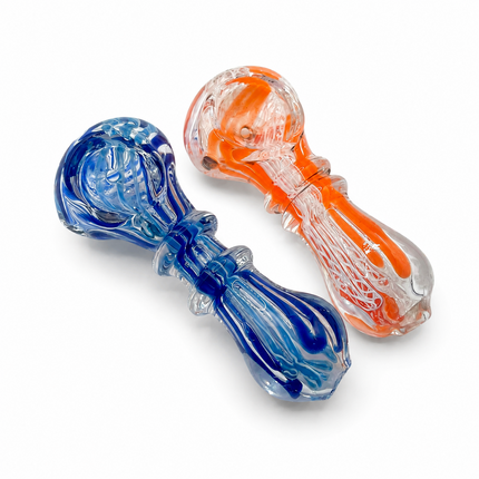 [2PC Bundle] Ocean Citrus Lace Glass Hand Pipes Blue Orange 3 Inch