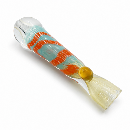 Coral Breeze Handcraft Glass Chillum Pipe Clear Aqua Orange 3~3.5 inch