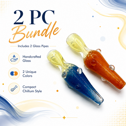 [2PC Bundle] Sapphire Amber Handcraft Glass Chillum Pipes Blue Orange 3~3.5 inch