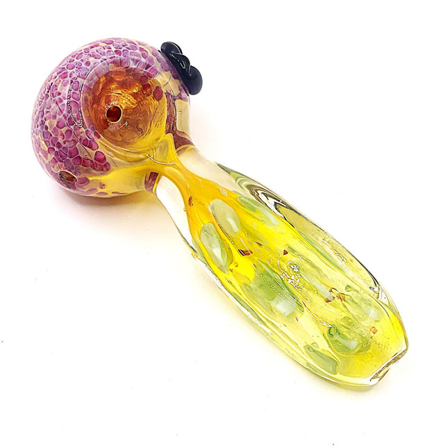 Cherry Crackle Glass Spoon Pipe with Honey Handle – 4 Inch Hand Pipe Deep Bowl