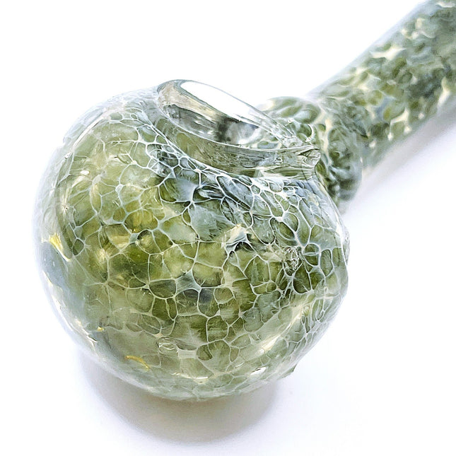 Moss Green Crackle Glass Spoon Pipe – 4 Inch Hand Pipe Deep Bowl