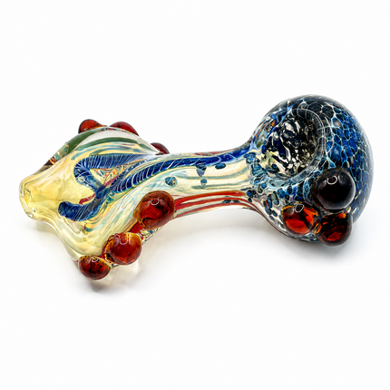 Conch Twist Body Glass Hand Pipe Sapphire Crackle Bowl Amber Accents  - 4 inch