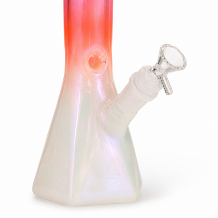 Coral Pink Chrome Hexagon Glass Water Pipe Ice Catcher 14mm Bowl 10.5 inch