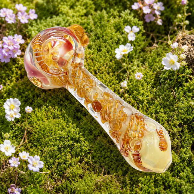 Honey Bloom Glass Spoon Pipe 4 Inch Amber Clear Hand Pipe Bubble Detail