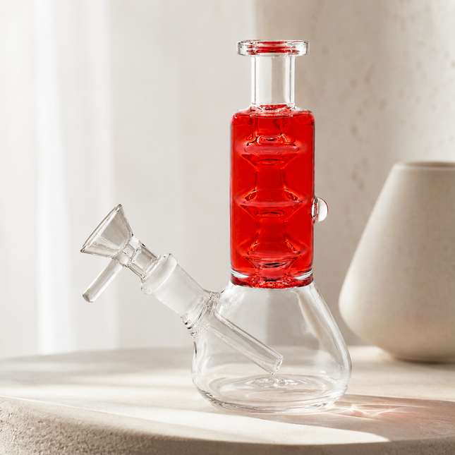 Crimson Glycerin Stack Glass Water Pipe with Clear Beaker Base – 6 Inch