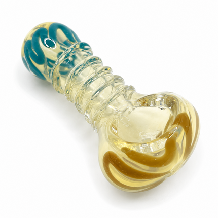 Honey Twist Glass Spoon Pipe with Blue Ends – 4 Inch Clear Yellow Hand Pipe