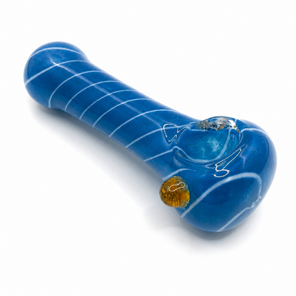 Ocean Blue White Spiral Glass Spoon Pipe with Amber Accent – 4.5 Inch Hand Pipe
