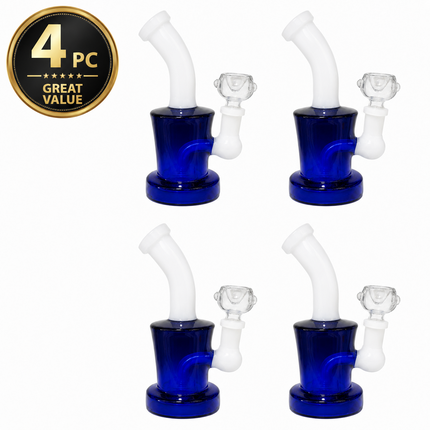 [4PC Bundle] Blue White Drum Body Disc Perc Water Pipe 14mm 6 inch