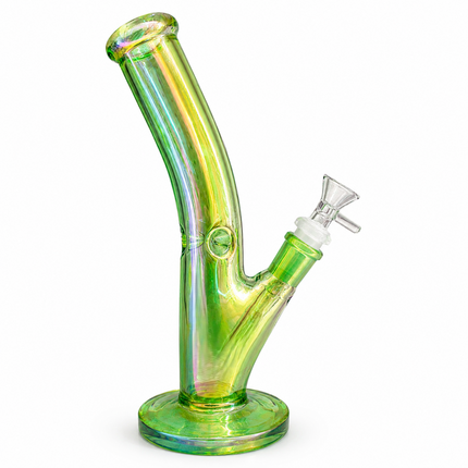 Green Mirror Chrome Bent Neck Glass Water Pipe Removable Bowl 10 inch