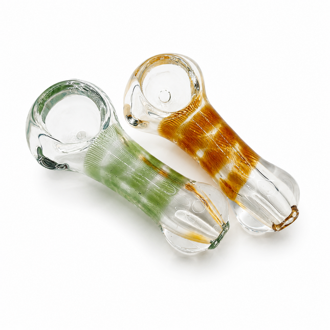 [2PC Bundle] Emerald Caramel Handcraft Glass Pipes Green Amber 3 inch