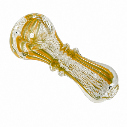 [2PC Bundle] Ruby Honey Ribbon Glass Hand Pipes Red Golden Amber 3 Inch