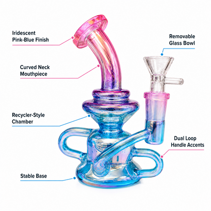 Mini Pink Blue Chrome Recycler Glass Bong with Bowl & Loop Handle - 5 inch