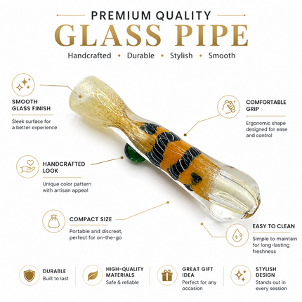 Tiger Amber Handcraft Glass Chillum Pipe Orange Black Wrapped Accent 3~3.5 inch