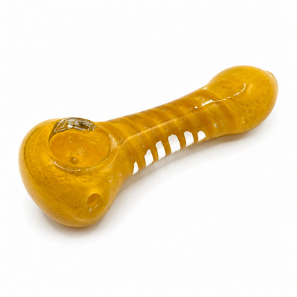 Yellow Glass Spoon Pipe with Twisted Stripe Handle - 4.5 inch