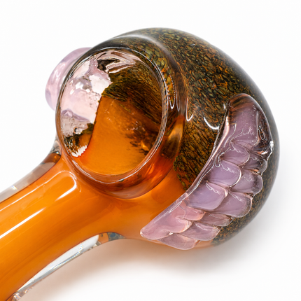 Amber Daisy Glass Spoon Pipe Pink Flower Accent 5 Inch Hand Pipe