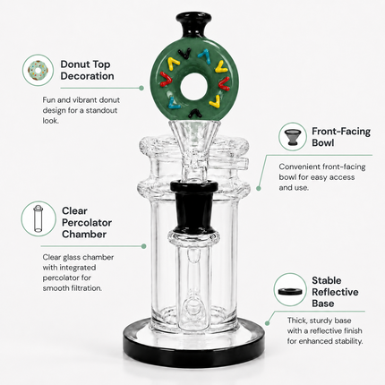 Dark Green Donut Diffuser Percolator Glass Water Pipe 14mm Bowl 8.5 inches