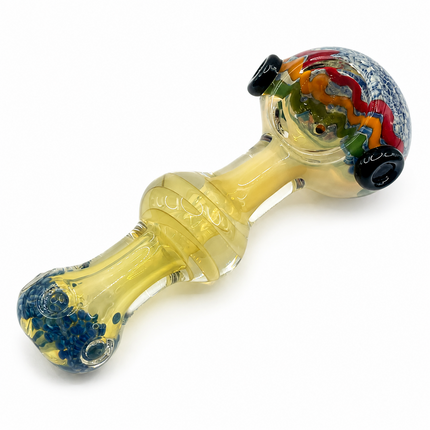 Clear Fumed Rasta Swirl Glass Spoon Pipe with Navy Marbles - 5 Inch