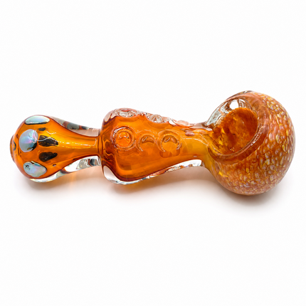 Topaz Crackle Curvy Glass Spoon Pipe with Opal Dot Accents- 4.5 in