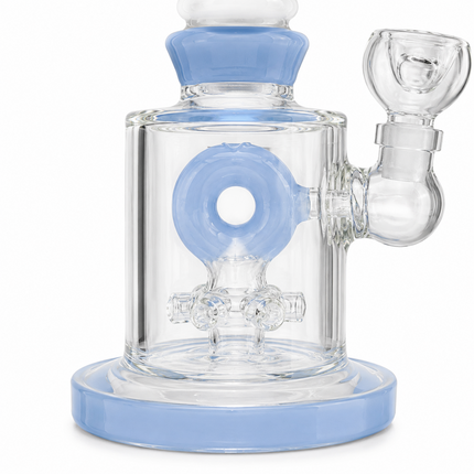 Milky Blue Bottle Glass Bong with Donut Percolator & Bowl - 7.5 inch